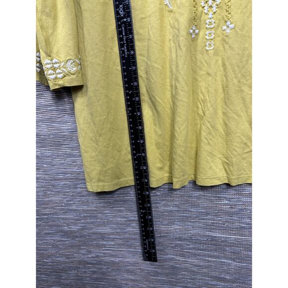J Jill T-Shirt Womens Size L Green Embroidered Long Sleeve V-Neck Blouse Peasant - Picture 6 of 7